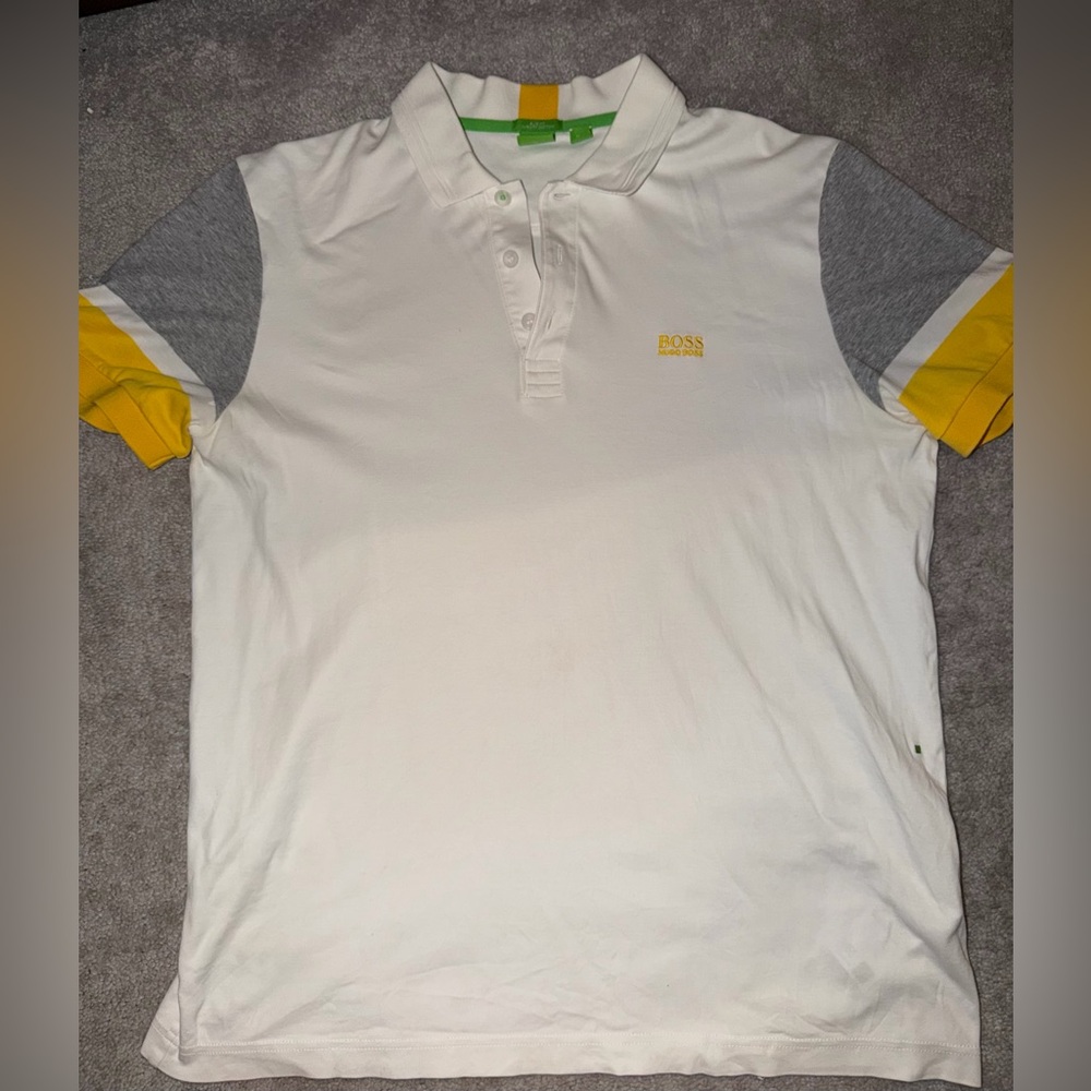 Hugo Boss White Polo with Yellow and Gray Details
